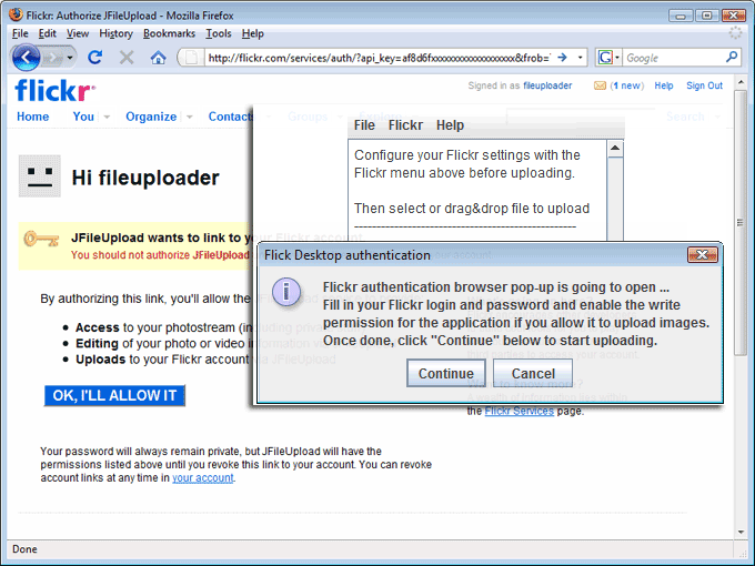 Flickr desktop authentication
