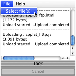 Secure upload FTP applet - MacOSX screenshot