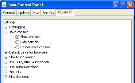 Enable java console